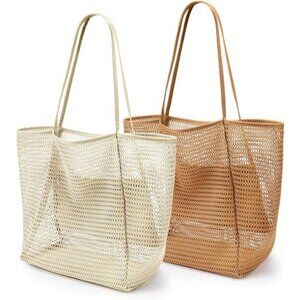 BeachNylon Mesh Tote Bag Beige Khaki
